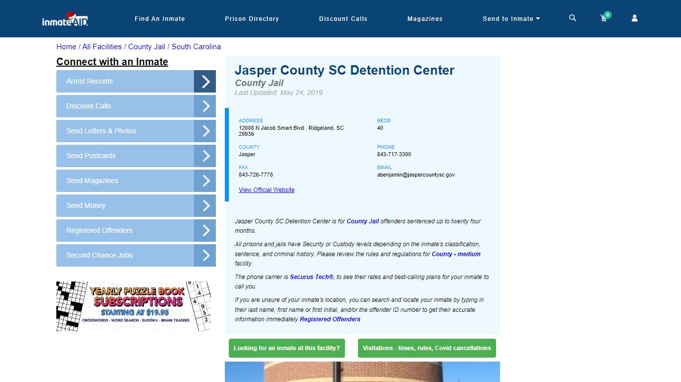 Jasper County SC Detention Center - Inmate Locator - Ridgeland, SC
